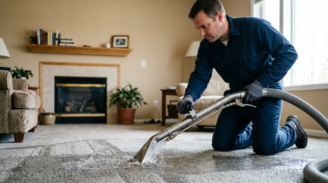 Water damage restoration technician working near New Egypt, NJ